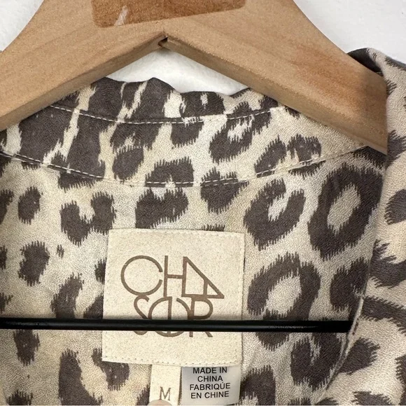 CHASER Animal Print Button Up Ruffle Sleeves Lightweight Spring Women’s Sz M - Picture 3 of 6